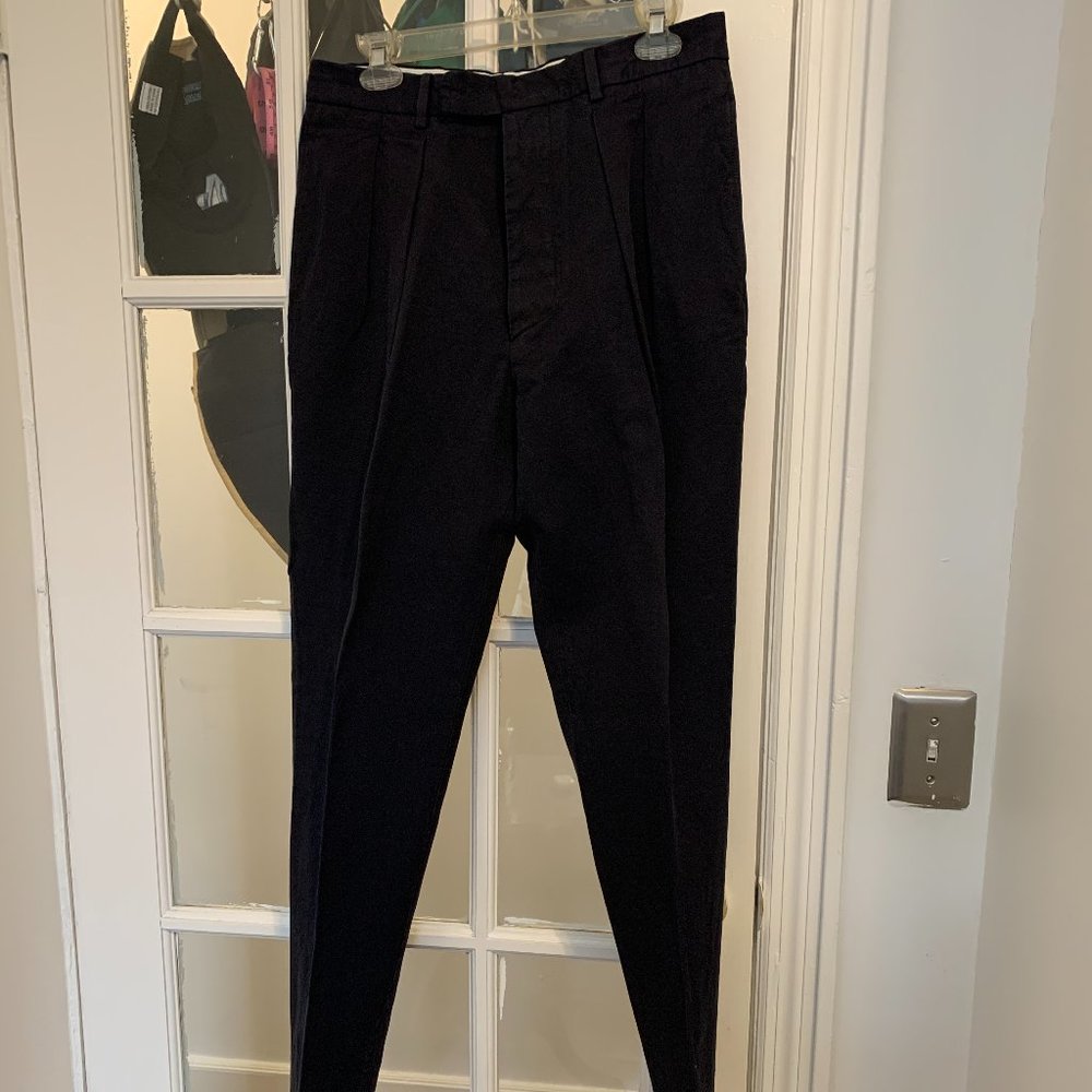 Officine Generale pleated navy blue linen cotton trousers size 48 (US size 34)